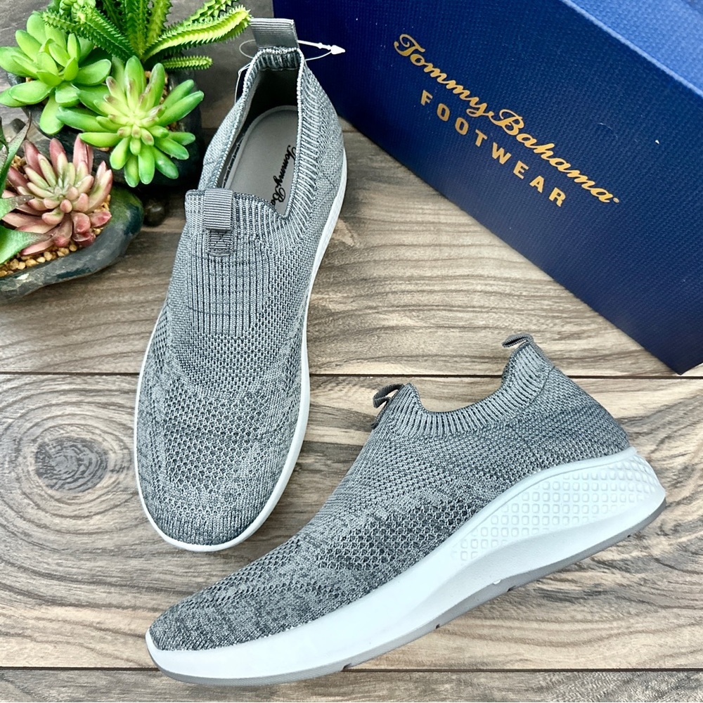 NIB Tommy Bahama Flint Knit Jogger Memory Foam Slip On Sneaker Charcoal